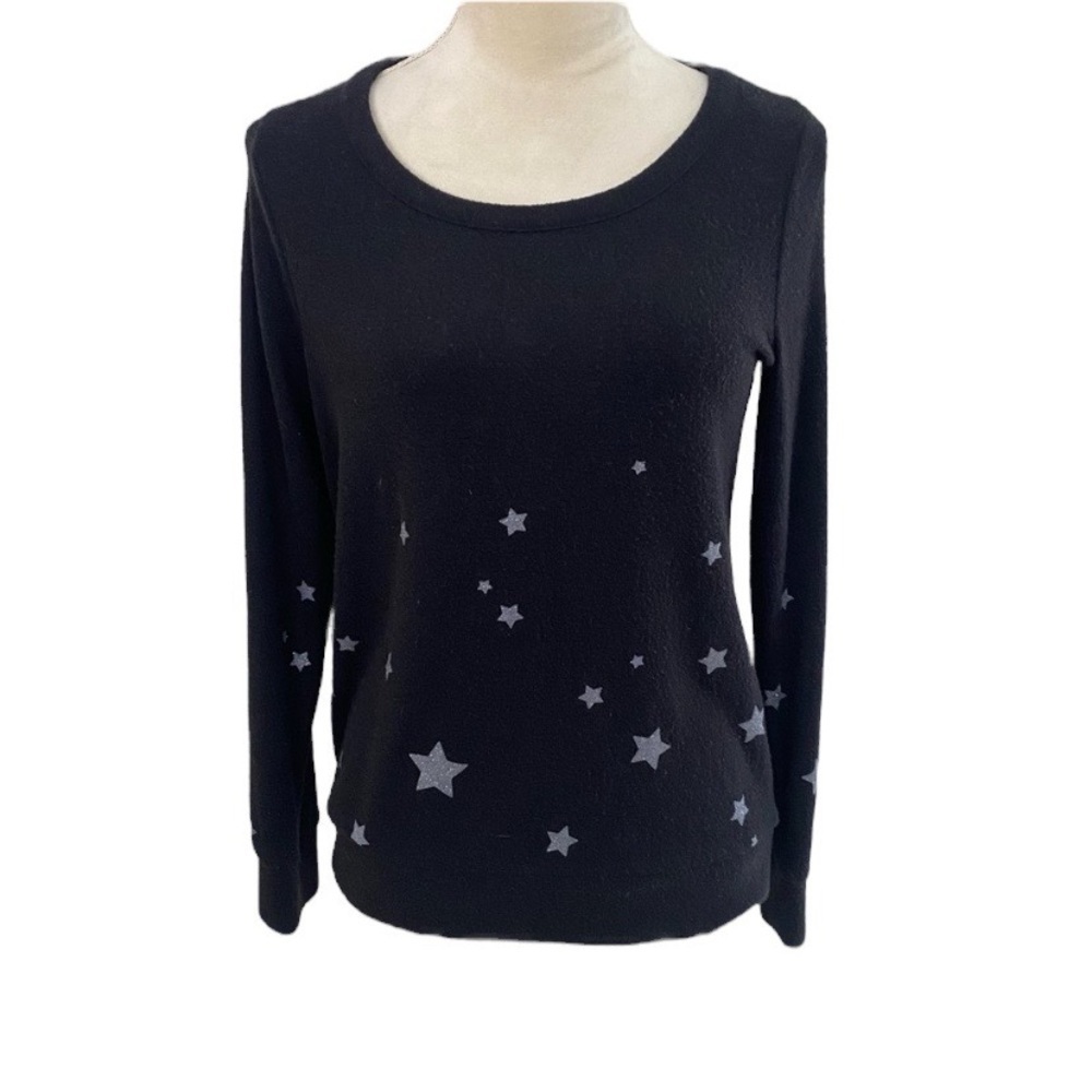 Chaser black crewneck long sleeve sweater silver star design Size S